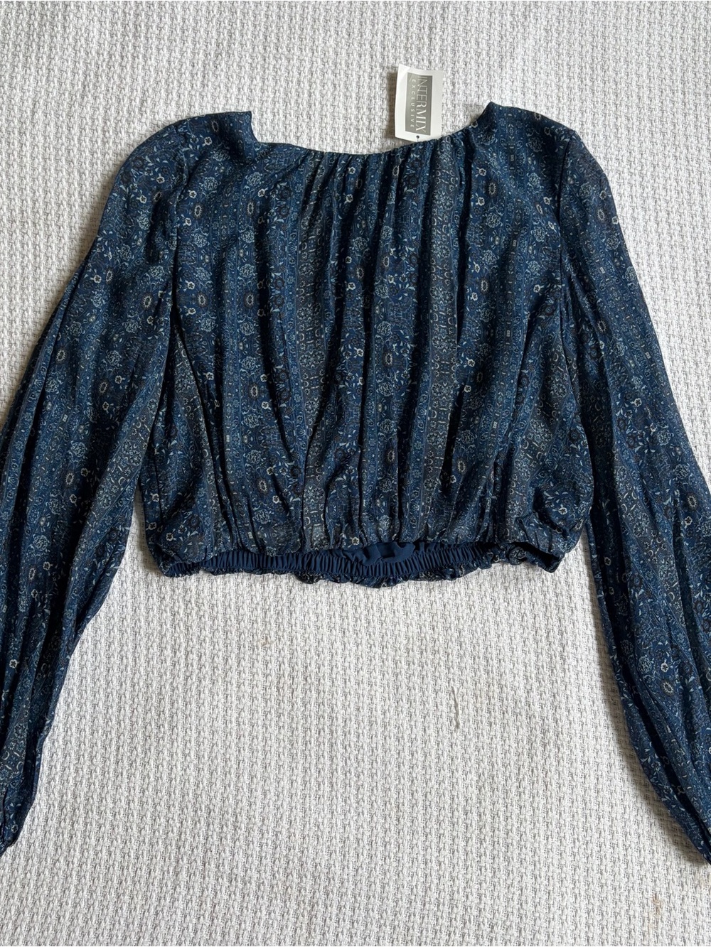 NWT Intermix Blue Printed Boho Long Sleeve Top Blouse Size Women’s Large